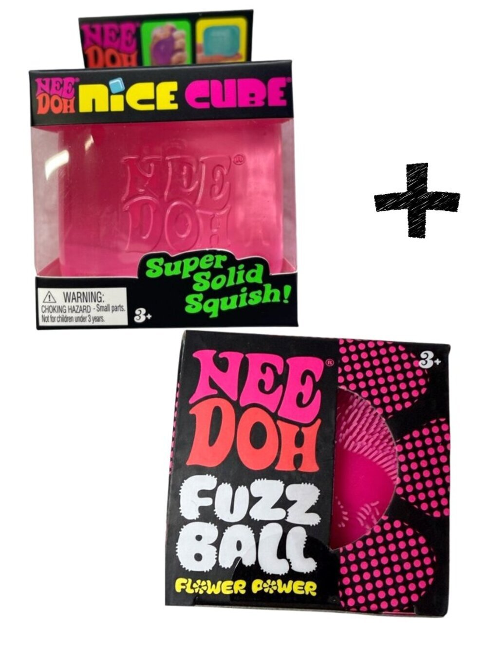 🩷🆕 NEW Lot of 2 NEEDOH: 🩷Pink NICE CUBE & 🩷Pink FUZZ BALL🔥RARE